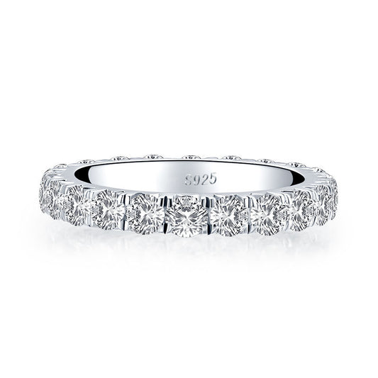 S925 Sterling Silver Zircon Pavé Band Ring - Full Row Setting Design
