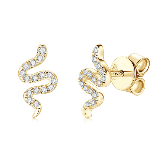 S925 Sterling Silver Snake Zodiac Moissanite Stud Earrings - Cultural Luxury Design