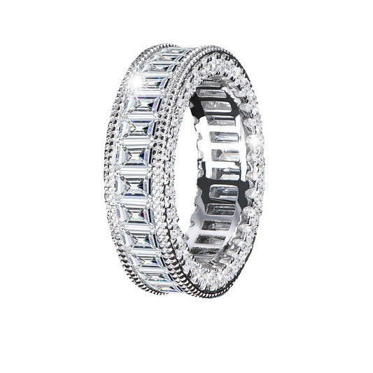 Full Diamond Ring - S925 Sterling Silver Luxury Band for Women