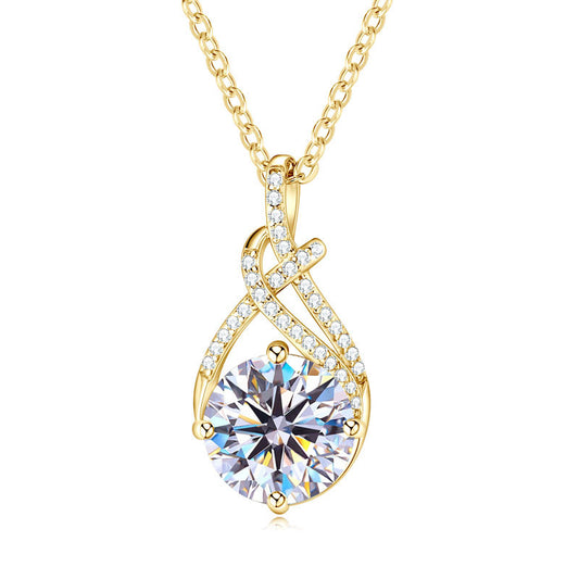 S925 Sterling Silver Rope Knot Twist Pendant Necklace - 2 Carat Moissanite