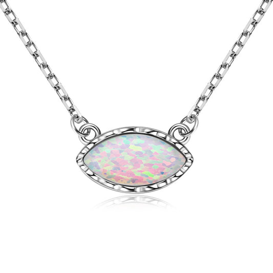 Marquise Cut Opal Pendant Necklace - S925 Sterling Silver Angel Eye Opal