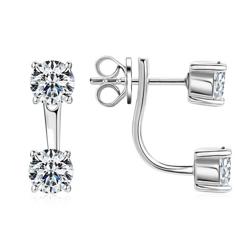 S925 Sterling Silver Double Wear Moissanite Stud Earrings - Front Back Design