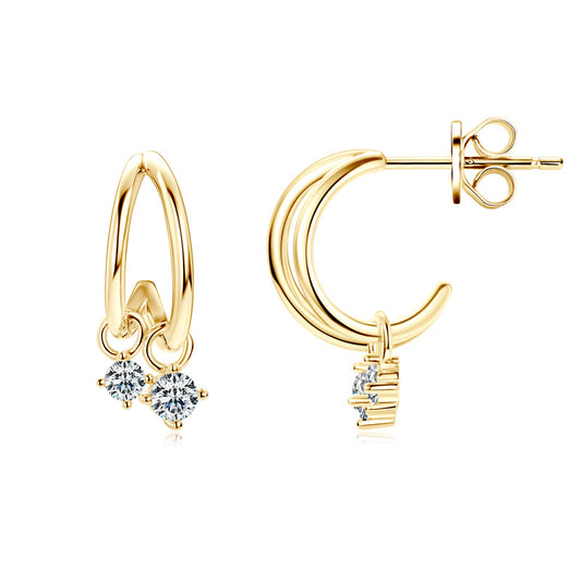 D Color Moissanite Stud Earrings - S925 Sterling Silver 18K Gold Plated High-End Earrings