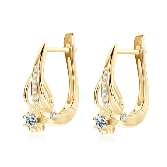 French Retro D-Color Moissanite Flower Earrings - 925 Sterling Silver