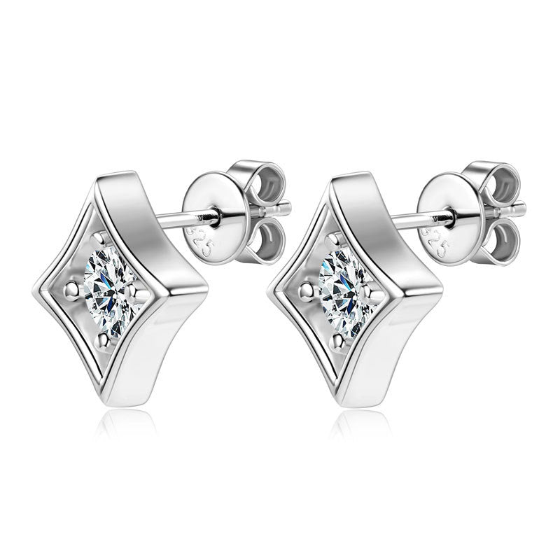 Moissanite Diamond Stud Earrings - Hip Hop Rhombus Sterling Silver 925 Unisex Punk Style