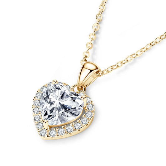 Heart Pendant Necklace - Sterling Silver with Moissanite for Women