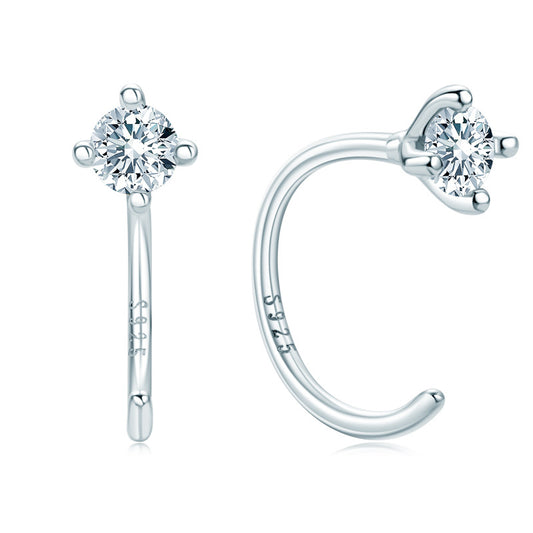 S925 Sterling Silver D Color Moissanite Four Prong Stud Earrings - Classic Setting