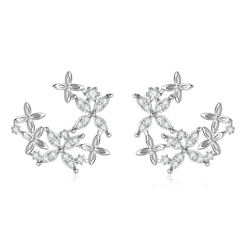 S925 Sterling Silver Four-Leaf Clover Moissanite Stud Earrings - 18K Gold Plated Lucky Charm