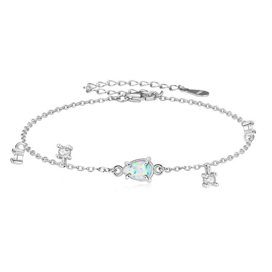 White Opal Teardrop Bracelet - S925 Sterling Silver Minimalist Jewelry for Women