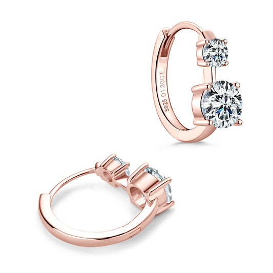 Double Stone Moissanite Stud Earrings - S925 Sterling Silver Rose Gold Plated