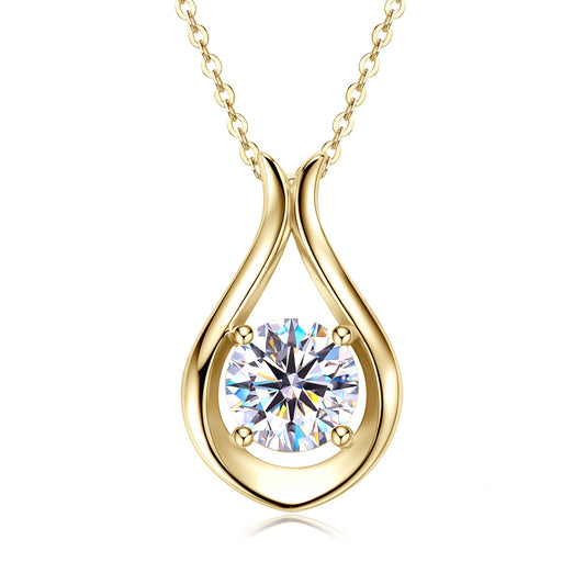 S925 Sterling Silver Bud Necklace - Water Drop Moissanite Pendant for Women