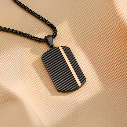 Brushed Two-Tone Dog Tag Necklace - Men's Plaid Pattern Pendant