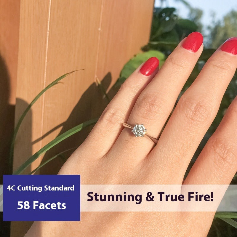 Classic Six-Prong D Color Moissanite Ring - 18K Gold Plated Engagement Ring