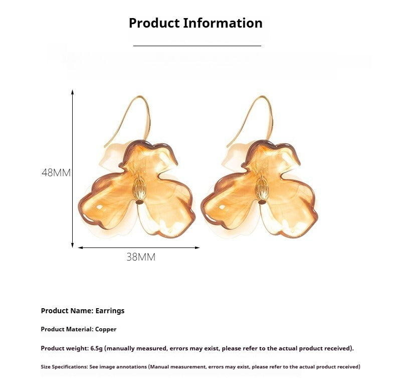 Amber Resin Flower Earrings - 3D Floral Statement Earrings for Women