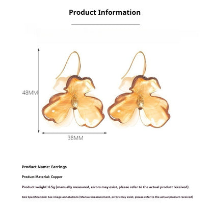 Amber Resin Flower Earrings - 3D Floral Statement Earrings for Women
