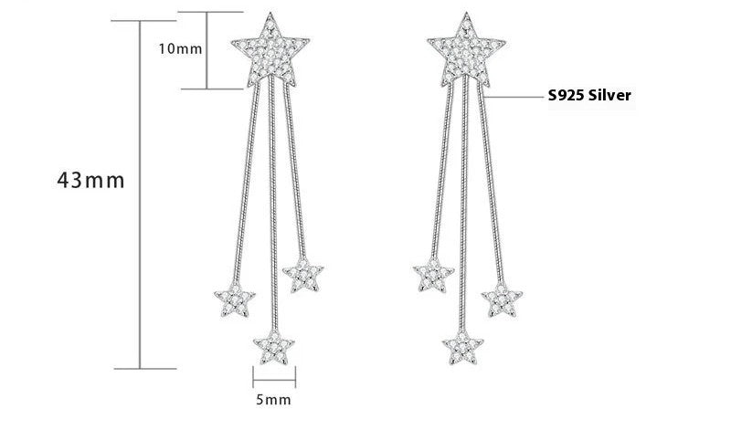 S925 Sterling Silver Star Fringe Moissanite Drop Earrings - Sparkling Luxury Design